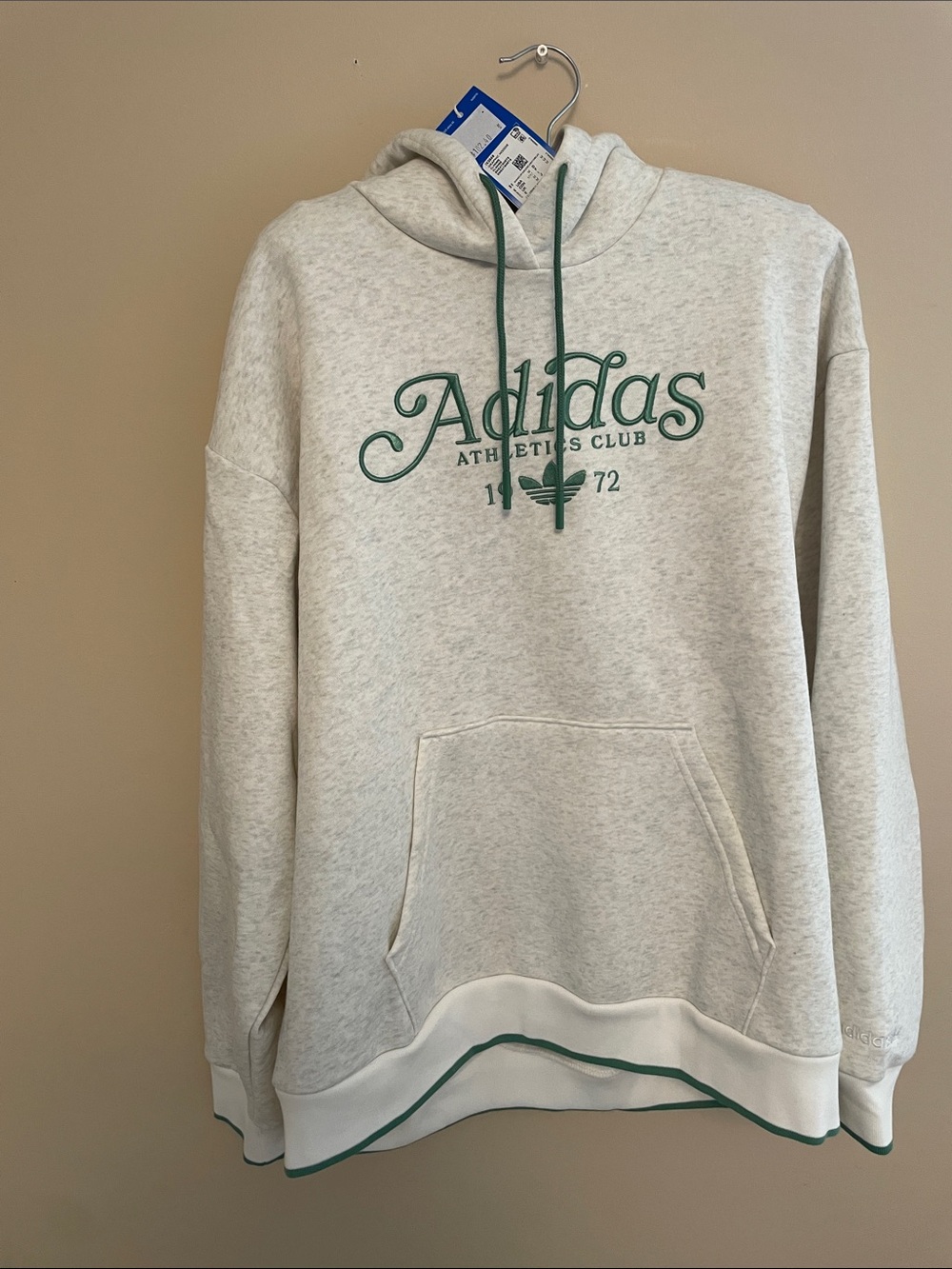 Adidas Cream Pullover Hoodie with Green Accents